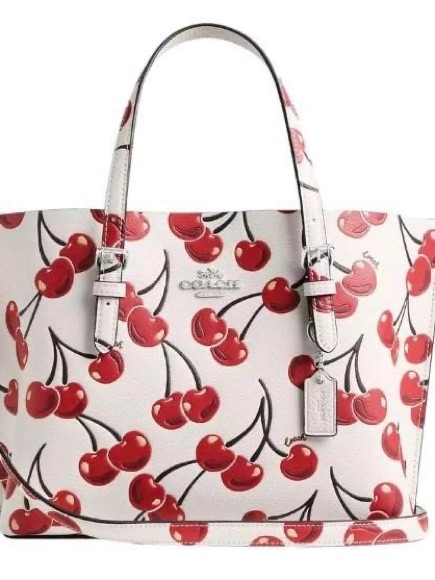 Coach White Leather Tote With Red Cherry Print